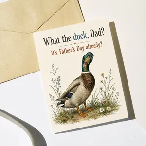 Funny Father’s Day Card for Duck Loving Dad, What the Duck Pun Greeting Card, Vintage Wildlife Art, Personalized Dad Card