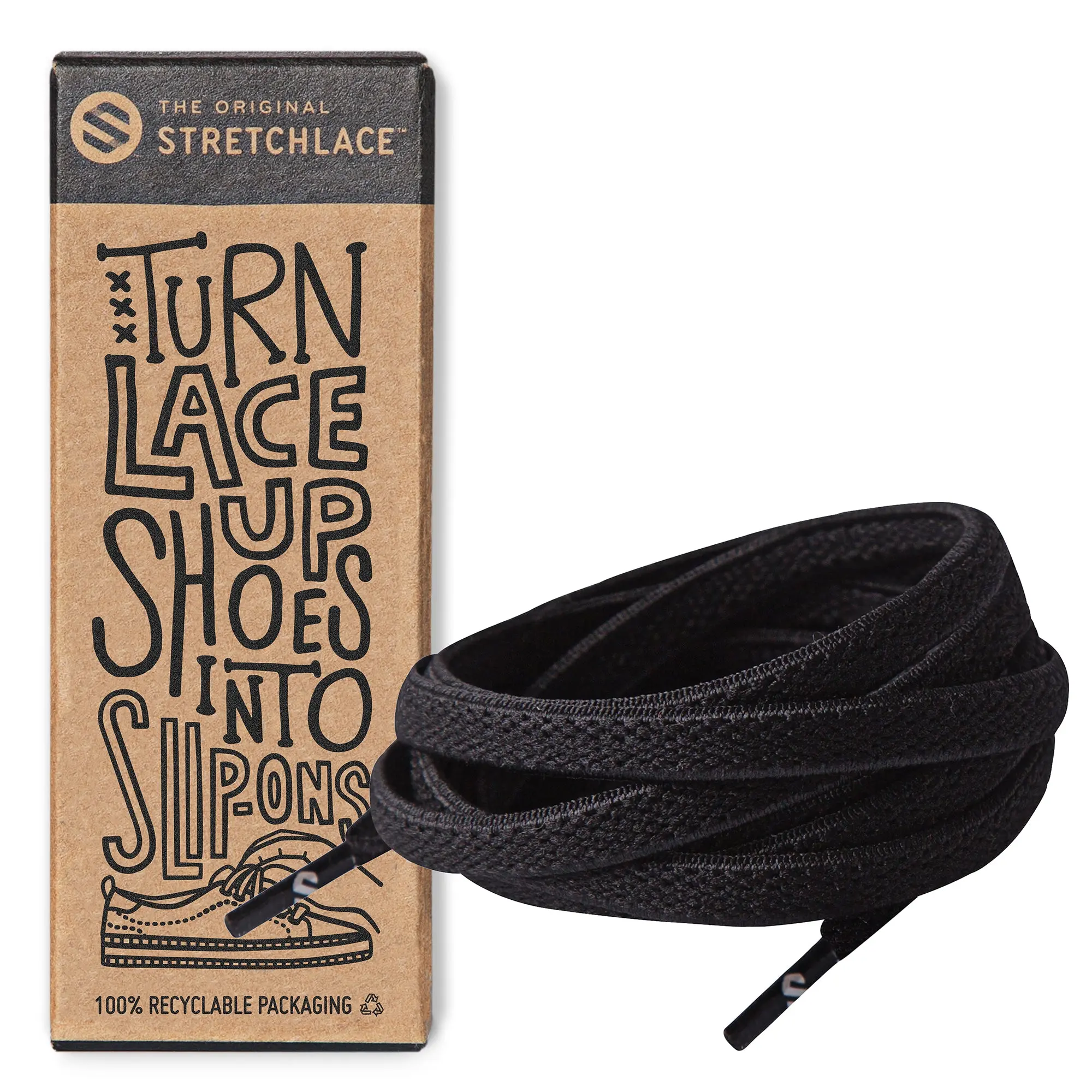 Black Flat Elastic Stretch Shoe Laces Footwear Comfort