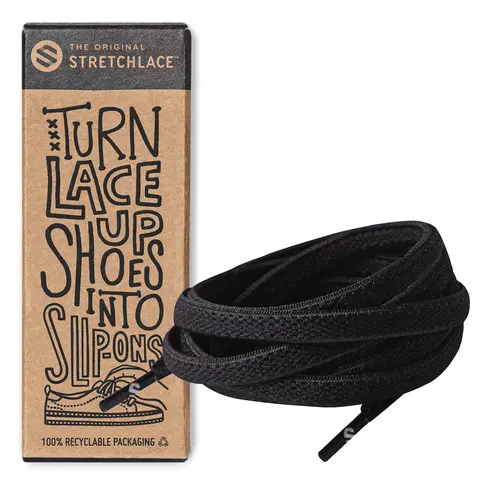 Black Flat Elastic Stretch Shoe Laces Footwear Comfort