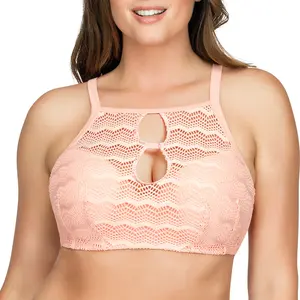 PARFAIT Keira S8071 Womens Halter Bikini Top Crochet Underwire Support Swimwear Peach with Padded Cups & Adjustable Straps