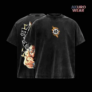 Golden Warrior Power-Up Vintage Washed T-Shirt – Electric Anime Graphic Tee, Oversized Streetwear Apparel, Soft Cotton Casual Unisex Top, Gift for Anime Fans