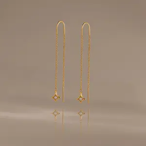 Cosmic Star Threader Earrings by Caitlyn Minimalist - Dangling Diamond Starburst Chain Earrings - Celestial Jewelry - Gift for Her