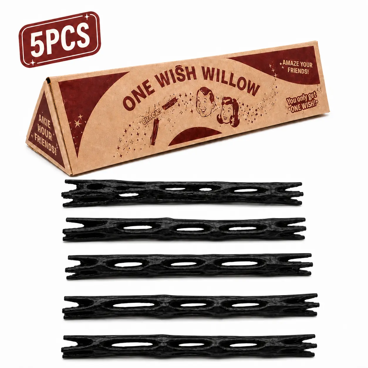 One Wish Willow 5 Pack, Breakable Magic Wish Sticks, Funny Novelty Gag Gifts for Birthdays, Parties, White Elephant Exchanges, Stocking Stuffers and Prank Gifts