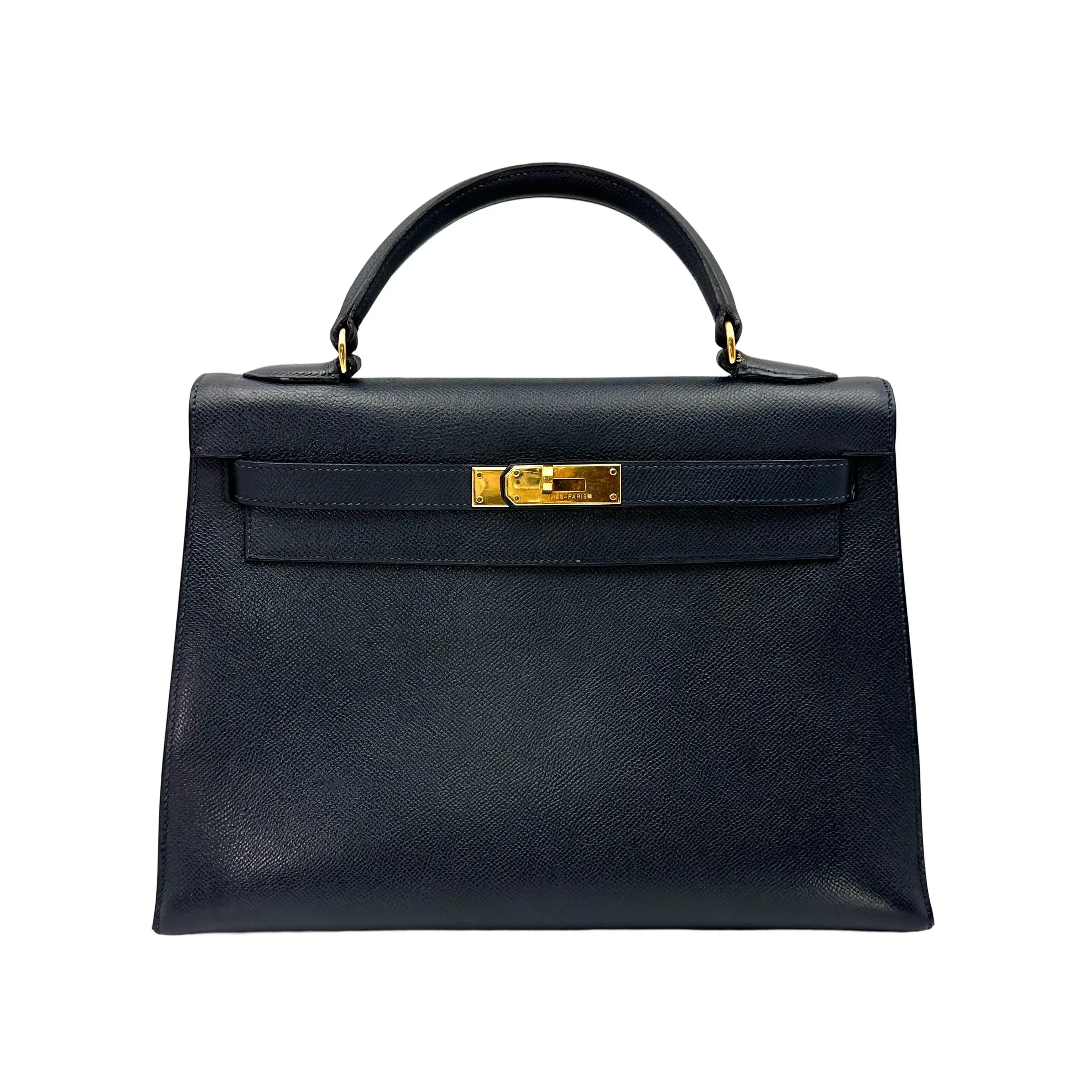 Pre-owned HERMÈS Courchevel Leather Shoulder Bags Vintage Hermes Kelly 32 Bleu Nuit Gold Hardware 1993 HR132SA