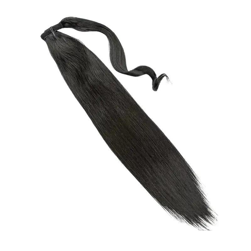 RIVERWOOD Wrap Around Ponytail Extension Human Hair 70% And 30% Heat-Resistant Synthetic Fiber 120g High Elasticity Kimky Curly Water Wave Bubber Band Secure Styling