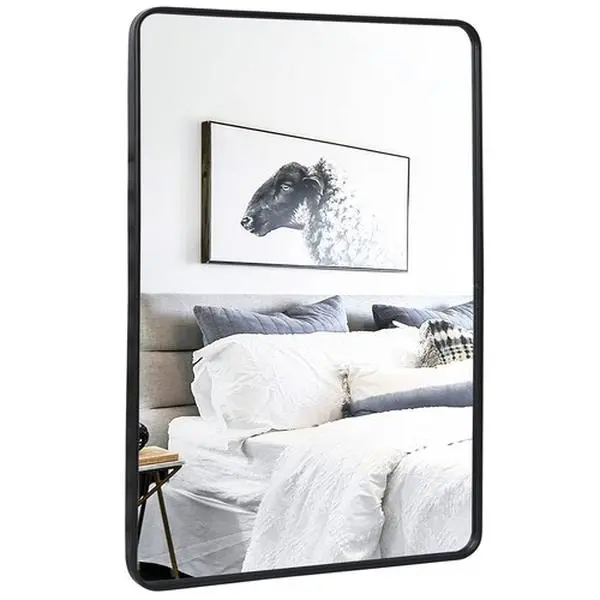 Zenstyle 24"x36" Modern Decorative Hanging Wall Mirror, Black Metal Frame with Peaked Trim, Vertical/Horizontal Mount for Bathrooms, Living Rooms