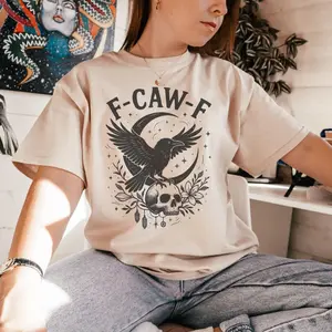 F-CAW-F Raven Shirt, Offensive Crow T-Shirt, Gothic Halloween Skull Tee, Sarcastic Bird Lover Gift