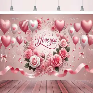 Heart-Shaped Balloon Bouquet, Polyester Photography Background Fabric, Party Banner, Birthday Supplies, Party Decoration, Anniversary Celebration