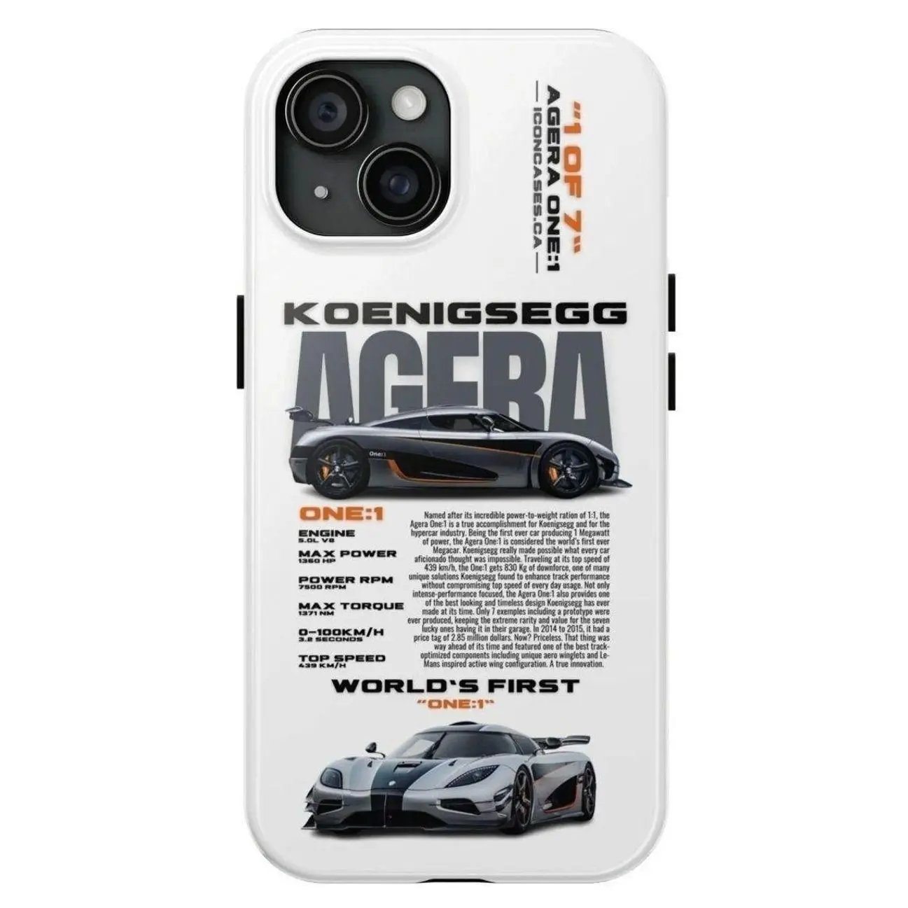 Koenigsegg Agera One:1 iPhone Case, Hypercar Blueprint Engineering Graphic Protective Cover for iPhone 17–8 Plus