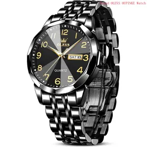 Brand OLEVS Mens Watch, Dress Stainless Steel Analog Quartz Watches for Men with Day Date, Silver Gold Silver Two Tone Big Face Large Waterproof Luxury Casual Easy to Read Number Dial Men's Wrist Watch