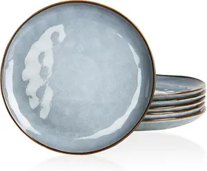 ONE of ONE Dinner Plates Set of 6, 10.25 inch Pasta Plate, Ocean Round Stoneware Dessert Plates Dish Set for Kitchen Microwave Dishwasher Safe, Scratch Resistant, Blue