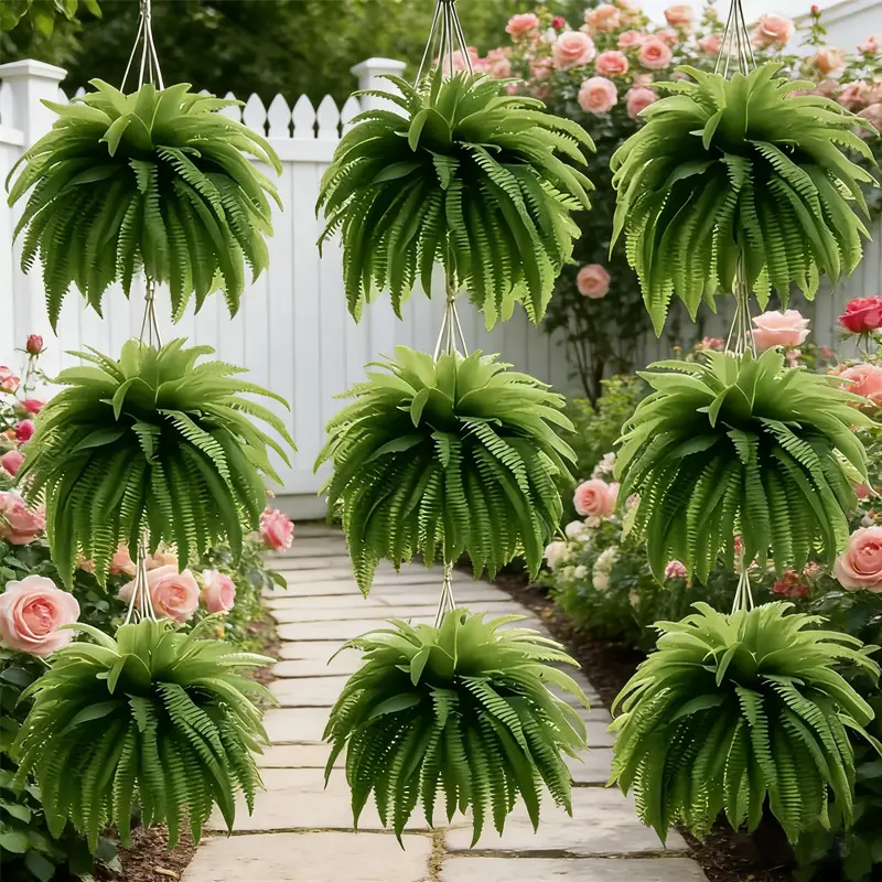 Decorative 4-Piece Large Lifelike Artificial Boston Ferns - High-Quality Plastic Greenery - Suitable for Indoor, Outdoor Living Rooms, Gardens