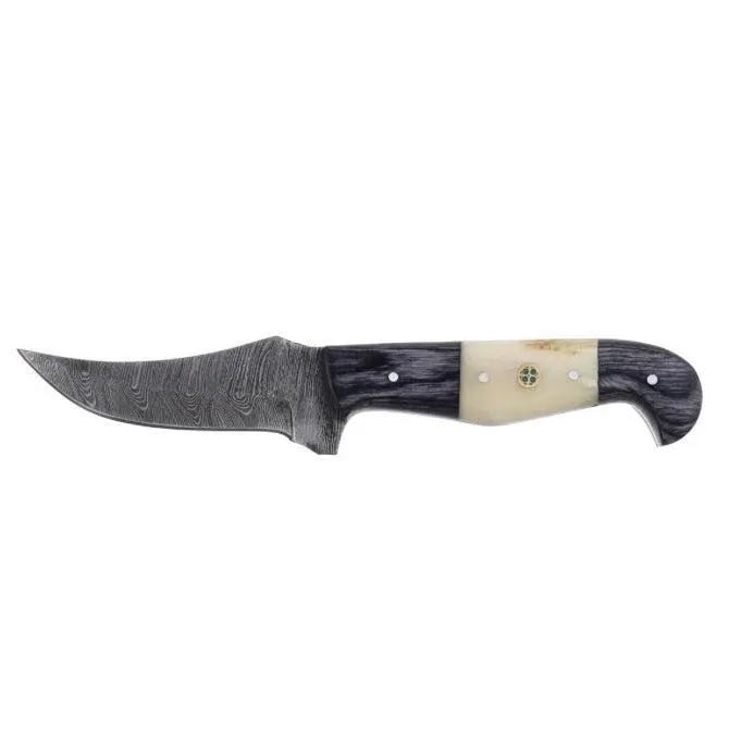 Lariat Range Point - Hand-Forged Damascus Skinning Knife with Camel Bone & Wood Handle