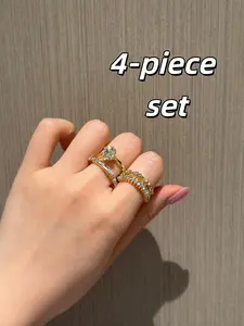 Elegant Stackable Rings Set, Rhinestone Design, Geometric Pattern, Alloy Material, Perfect for Daily Wear & Gifts, Stacking Ring Set