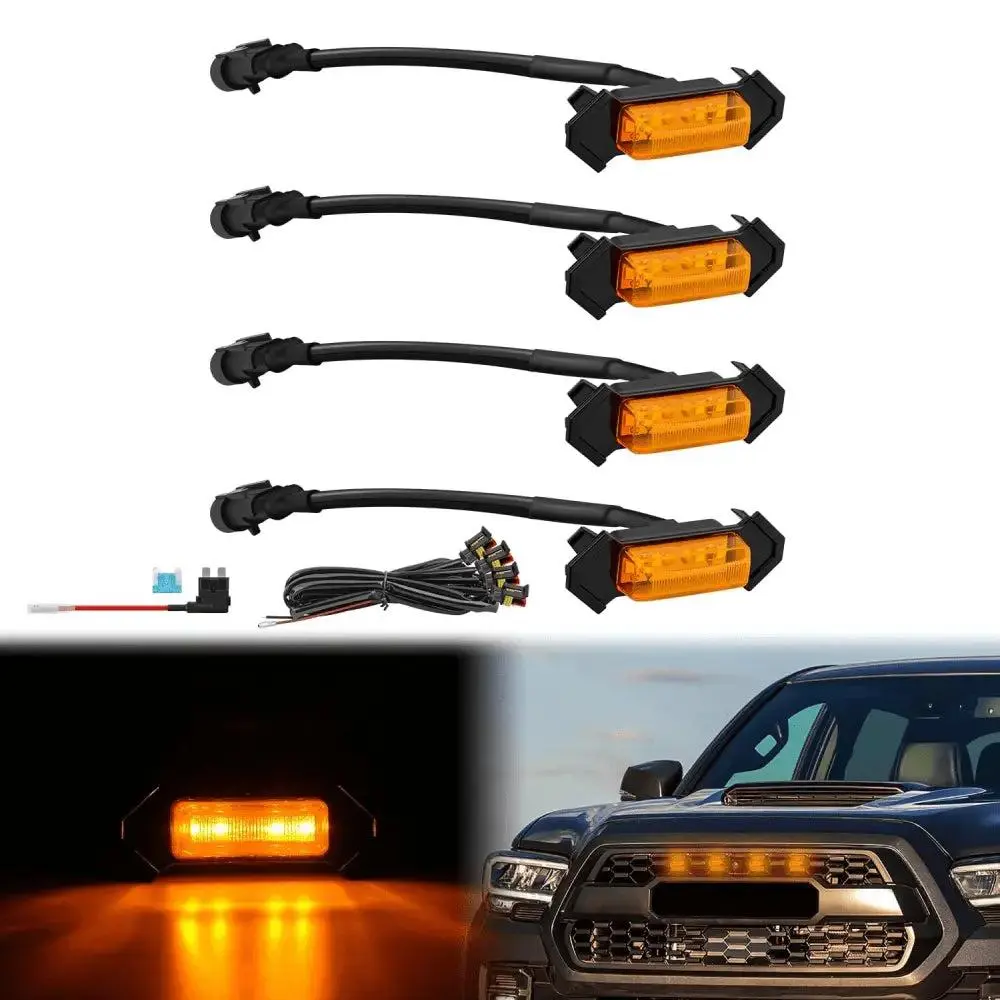 Nilight 4-LED Amber Grille Marker Lights - 12V DC Power, ABS Plastic, Amber Lens Bright Truck Lights for 2016-2023 Toyota Tacoma TRD PRO Truck Accessories