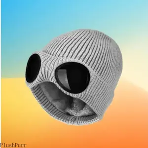 Unisex Handcrafted Caps Knitting Beanie Hat - Knit Fabric with Goggle Lens Design, Fall-Winter Casual Wear, Comfortable Sports & Outdoor Accessory