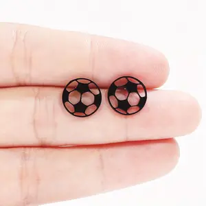 Football Shape Stainless Steel Ear Stud Earrings, Metal Replica, Statement Style Costume Jewelry, Metal Replica Earrings