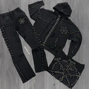 HDSON - Stacked Studded Sweatsuit Suit - Black - 586