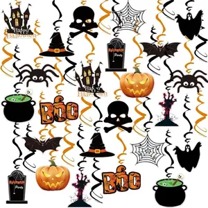 36Pcs Halloween Hanging Swirl Decorations Skeleton Spider Ghost Spooky Ceiling Decor Double Sided Paper Boo Day Card Foil Streamers for Outdoor Indoor Halloween Trick or Treat Decor Supplies Specifications