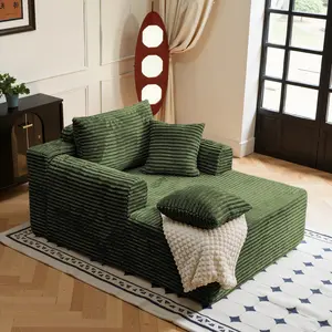 Corduroy Couch Oversized Indoor Chaise Lounge Sofa Bed - Armrest Equipped, 3 Throw Pillows, Plush Lazy Sleeper Chair for Living Room, Apartment