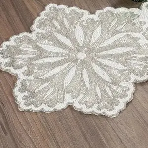 Elegant Silver-White Beaded Table Runner – Versatile Linen for Home, Weddings, Parties & Special Events