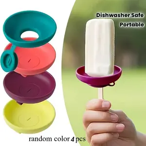 Set of 4 Leak-Resistant Ice Cream Molds, Ice Cream Tray Holder with Drip Cap, Portable Summer Dessert Stand, Dishwasher Safe, Kitchenware