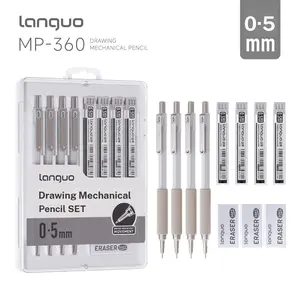 Languo New 4pcs Metal Mechanical Pencil Set, 0.5mm Art Drawing & Writing Pencils, Replaceable Leads & Eraser, School Supplies Gift