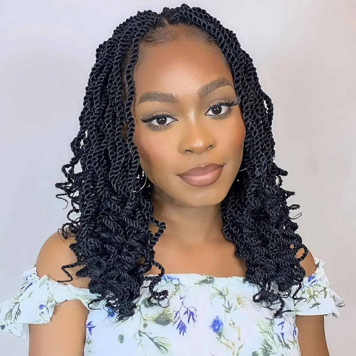 12 Inch Wavy Senegalese Twist Crochet Hair 8 Packs Black Pre Looped Short Crochet Braids Pre Twisted Small Havana Twist with Curly Ends Synthetic Braiding Hair for Women