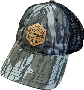 Debossed Faux Leather Patch - Richardson 111 Relaxed Trucker Hat - Bottomland Camo/Black - Perkins Builder Brothers
