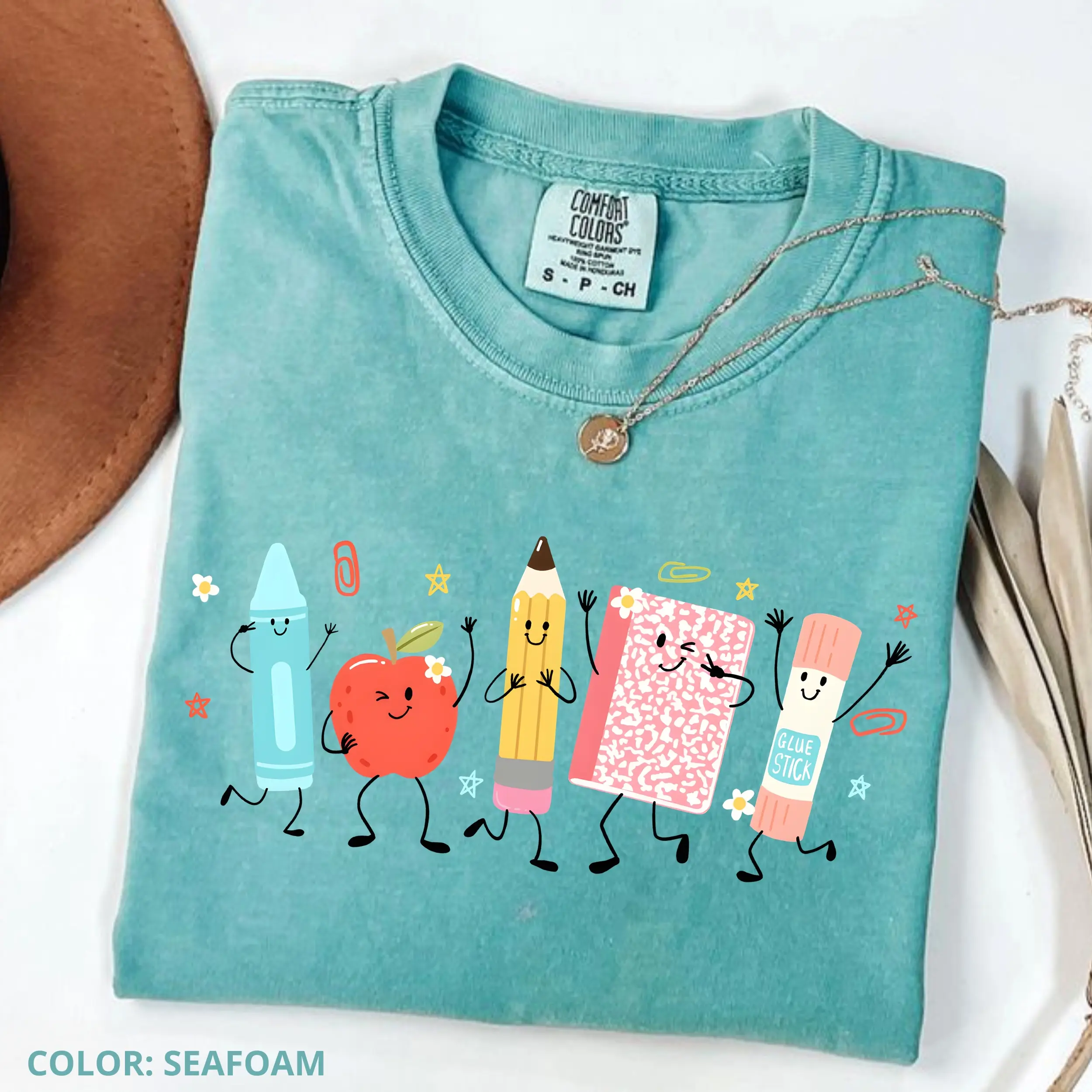 Comfort Colors Cute School Supplies Shirt, Back To School Teacher Tee, Crayon Pencil Notebook Graphic T-Shirt, Kindergarten Teacher Gift, Classroom Apparel