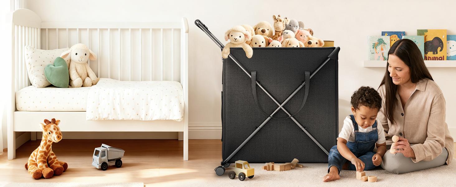 Uniflasy Rolling Laundry Hamper with Wheels, 43 Gal (160L) Large Laundry Basket with Lockable 360° Wheels, Metal Frame, Removable Water-Resistant Liner for Laundry Room Bedroom, Black