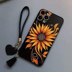 Sunflower Pattern Phone Case with Lanyard, Decorative Phone Protector Cover, Phone Accessories Compatible with iPhone 11 12 13 14 15 Pro Max XS XR X 7 8 Plus, Casing, Cellphone, Smartphone