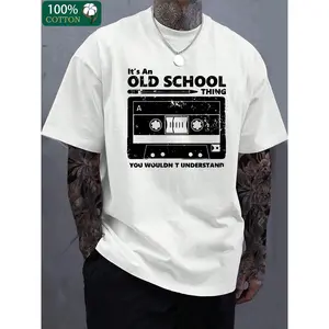 Men's 80s Retro Tape Pattern T-Shirt - Pure Cotton Soft Round Neck, Nostalgic Music Design Tape Print, Loose Casual Style Suitable for 80s Pop Culture Enthusiasts, Machine Washable Breathable Summer Top (Ideal Gift for 80s Music Lovers) - Retro 80s Style,