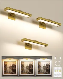 EVALO Picture Light for Wall, Rechargeable 2400mAh Battery Lights Wireless with IR Remote, 3 Color & Dimmable Magnetic 7.87'' LED Lights Display for Painting, Living Room, Gallery, Bedroom(Gold-3P)
