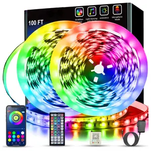 100ft RGB LED Strip Lights for Bedroom, Music Sync Color Changing LED Lights with App & Remote Control, Bluetooth LED Light Strips for Room, Home, Kitchen, Party & Gaming Decor