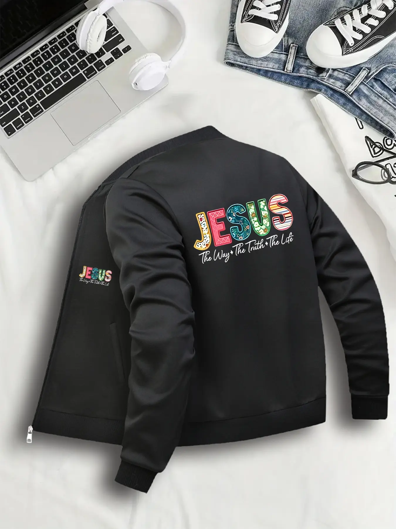 Women's Graphic Print Zipper Jacket, Casual Fitted Design, Lightweight Bomber Coat, Comfortable Daily Wear, All Seasons, S-Xxl