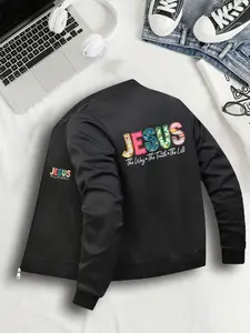 Women's Graphic Print Zipper Jacket, Casual Fitted Design, Lightweight Bomber Coat, Comfortable Daily Wear, All Seasons, S-Xxl