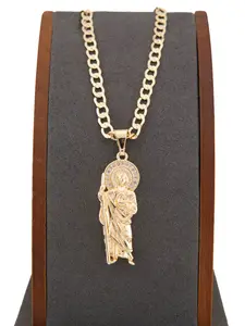 Beautiful small Saint Jude Thaddeus pendant in gold-plated. Includes a 24-inch rope or Cuban style chain.