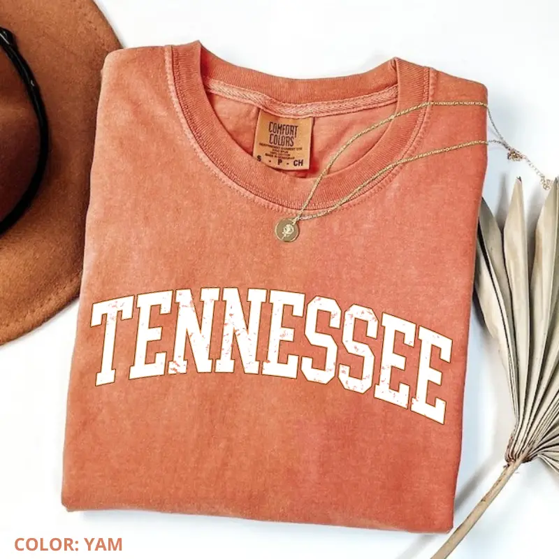 Comfort Colors Vintage Tennessee, Football T-Shirt, Sports Tee, Game Day, Big Game, Touchdown, Tailgate Party, University, College Top Women's Short Sleeve Shirts