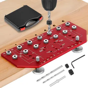 Shelf Pin Jig and Hinge Jig 2-in-1 -  Alloy Cabinet Woodworking Drilling Hole Template - Shelf Pin Drilling Jig with 1/4" and 5mm Drill Bits - Concealed Hinge Jig for Cabinet Doors