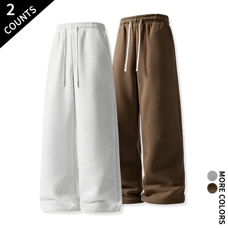 Ladies Everyday Loose Wide Leg Sweat Joggers 2 Pack Soft Lightweight Elastic Waist Casual Walking Trousers