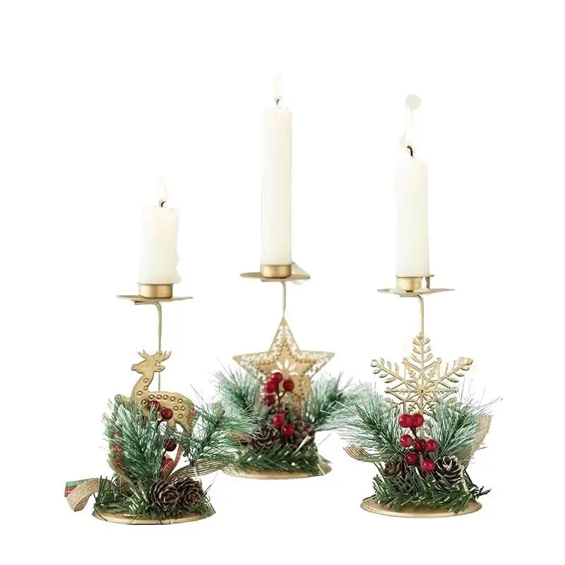 Christmas Candlestick Golden Wrought Iron Window Decoration