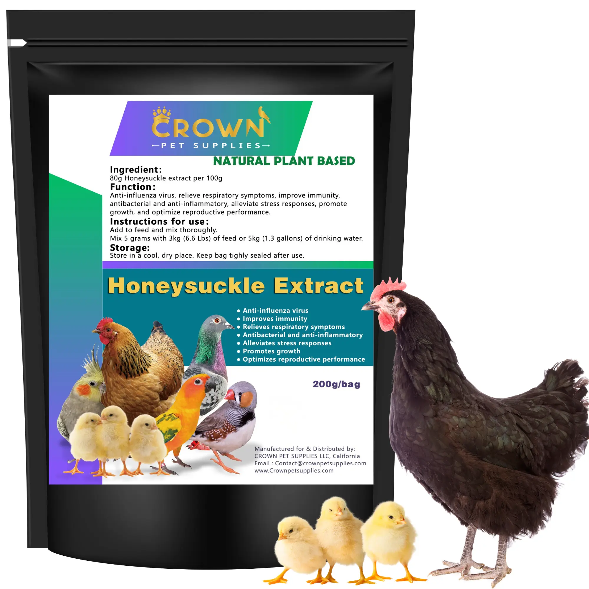 Honeysuckle Extract Powder – All-Natural Herbal Supplement for Immune & Respiratory Support for Backyard Chickens, Poultry, Pigeons, Parrots & All Cage Birds | USA Made | Natural Booster & Safe for All Birds