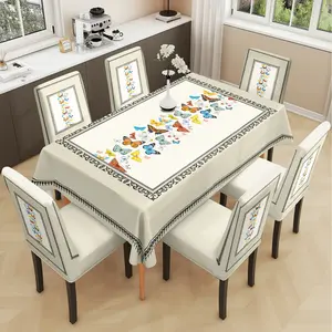 2/5/7PCS restaurant chair tablecloth cover, retro butterfly pattern print, elastic polyester fiber sliding cover, sewn closed, detachable cleaning, suitable for home, office, hotel chair decoration, Dining Chair Slipcover