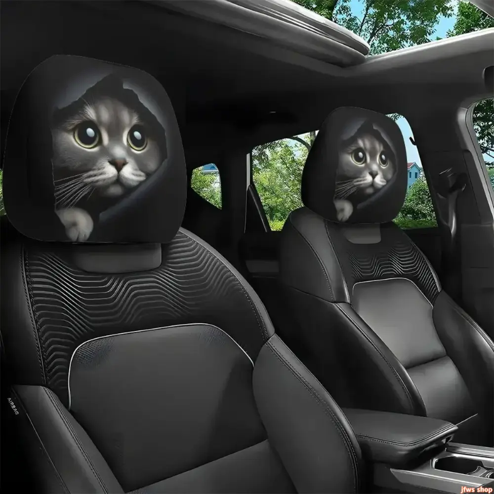 2-Pack Cute Cat Print Universal Car Headrest Covers, Washable Girly Car Accessories, Easy-to-Install Comfortable Auto Add-Ons for Trucks, SUVs, Accessories For Car homedecor