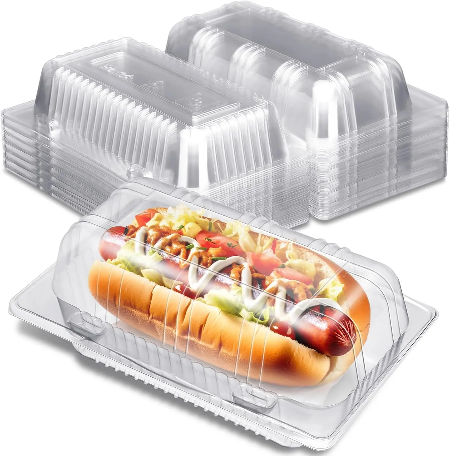 100 Packs Clear Plastic Hot Dog Tray with Hinged Lid, 6.34 x 3.86 x 2.44 Inch Hot Dog Container Disposable Clamshell Take out Containers Cake Slice Containers for Bakery Dessert Salads