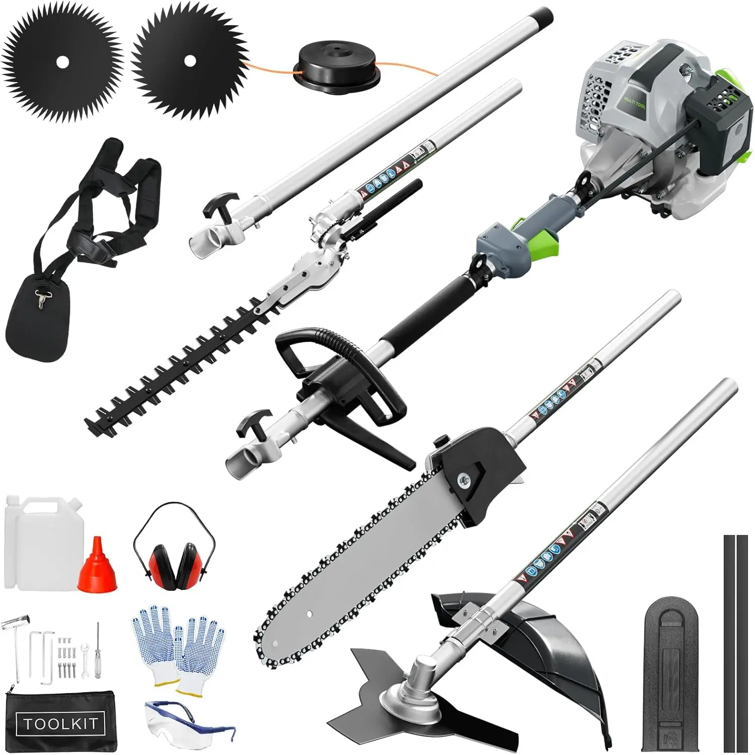6-IN-1 Multi-Functional Weed Wacker Gas Powered, 52CC 2-Stroke Gas Weed Eater String Trimmer, Pole Saw, Hedge Trimmer and Brush Cutter Blade, Safety Lock & Shoulder Strap for Home Garden Lawn Trimming