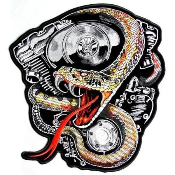 Rattle Snake V Twin Biker Motorcycle Cafe Racer BIG JUMBO Embroidered Back Patch Approx: 9.6"/24.4cm x Approx: 9"/23cm