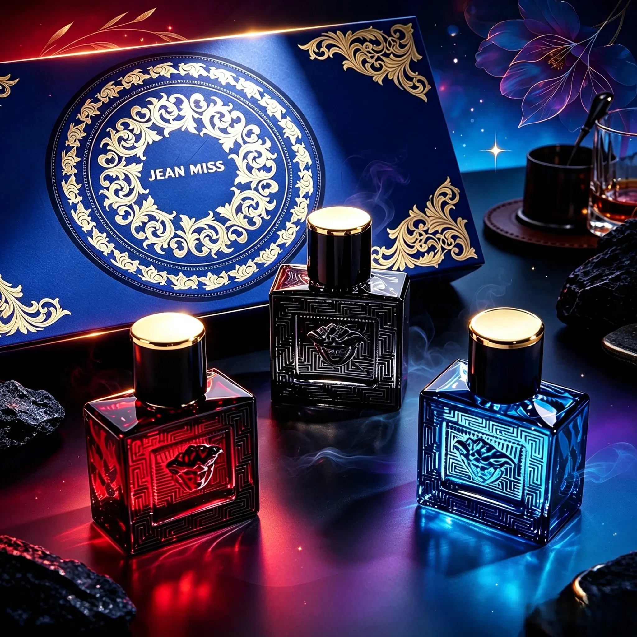 Luxury Unisex Fragrance Set - 3x30ml Eau De Toilette with Ocean Breeze, Cedarwood & Amber Scents, Black/Blue/Red Gold-Accent Bottles, Long-Lasting Distinct Scent, Premium Packaging great holiday gift