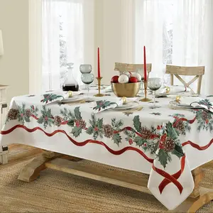 1 Pc Christmas Rectangular Tablecloth, Ivy Pinecone Christmas Tablecloth, Washable Easy To Care For, Suitable For Decorating Christmas Decorations for New Year Parties And Dinners